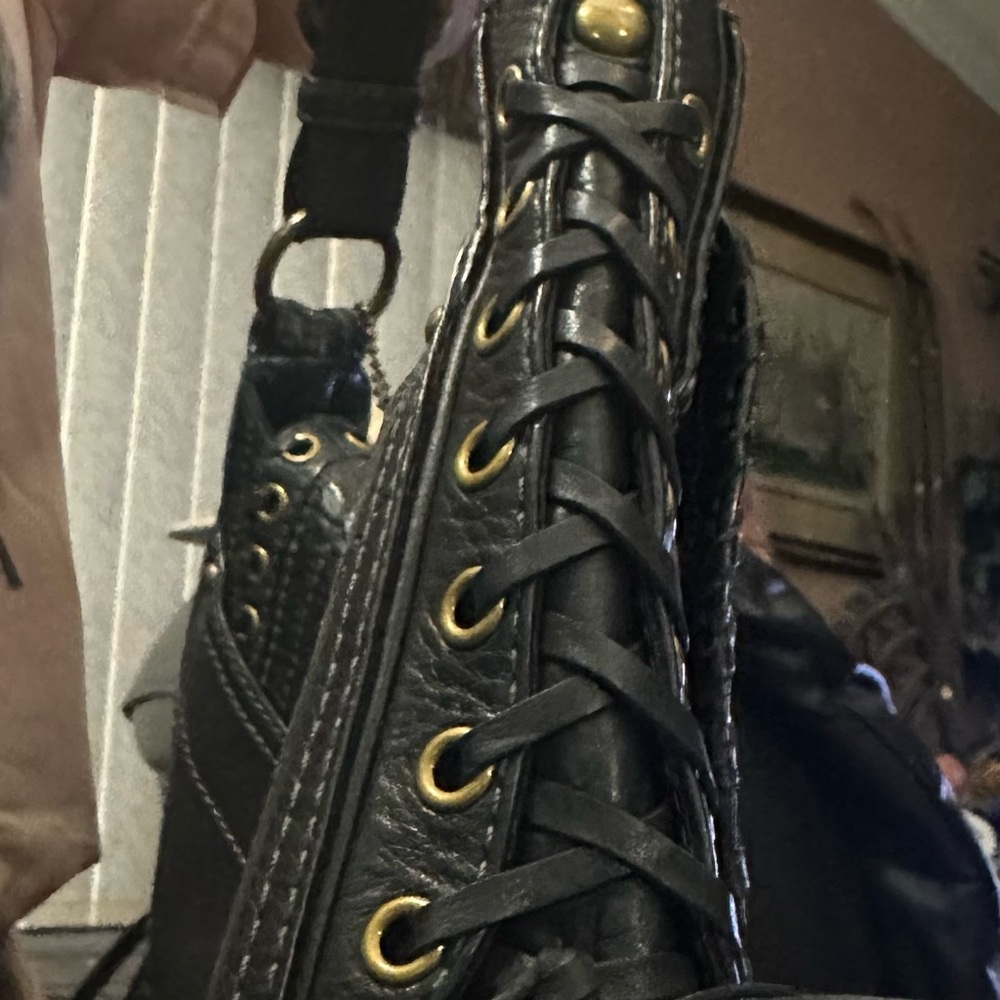 Coach HTF limited edition studded lace black leather large Abbey hobo purse - Picture 4 of 8